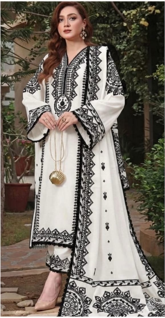 LAWN EMBROIDERED 3PC (WHITE)