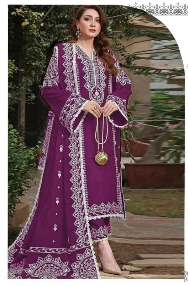LAWN EMBROIDERED 3PC (MAROON)