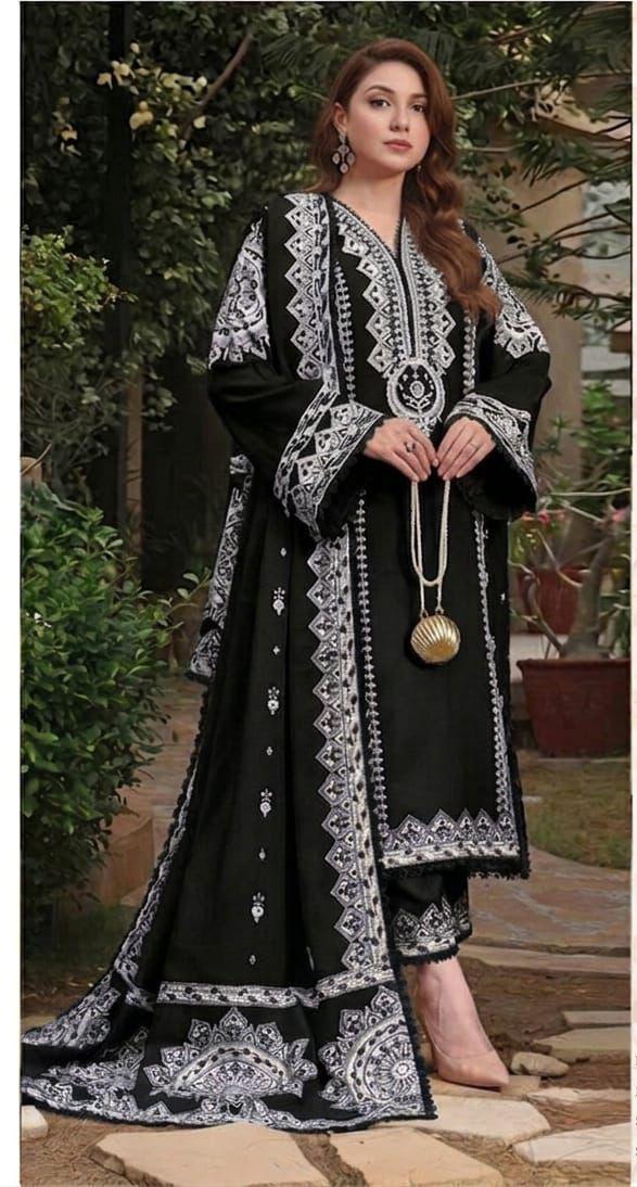 LAWN EMBROIDERED 3PC (BLACK)