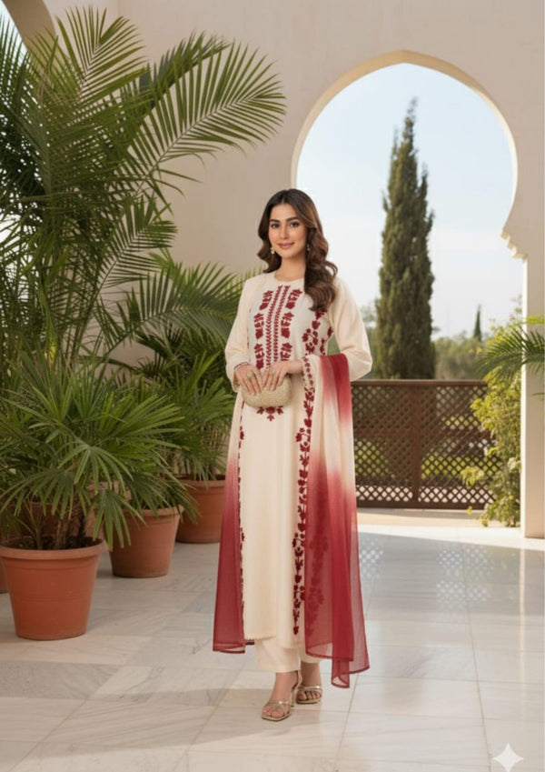 Lawn Embroidered 3Pc white