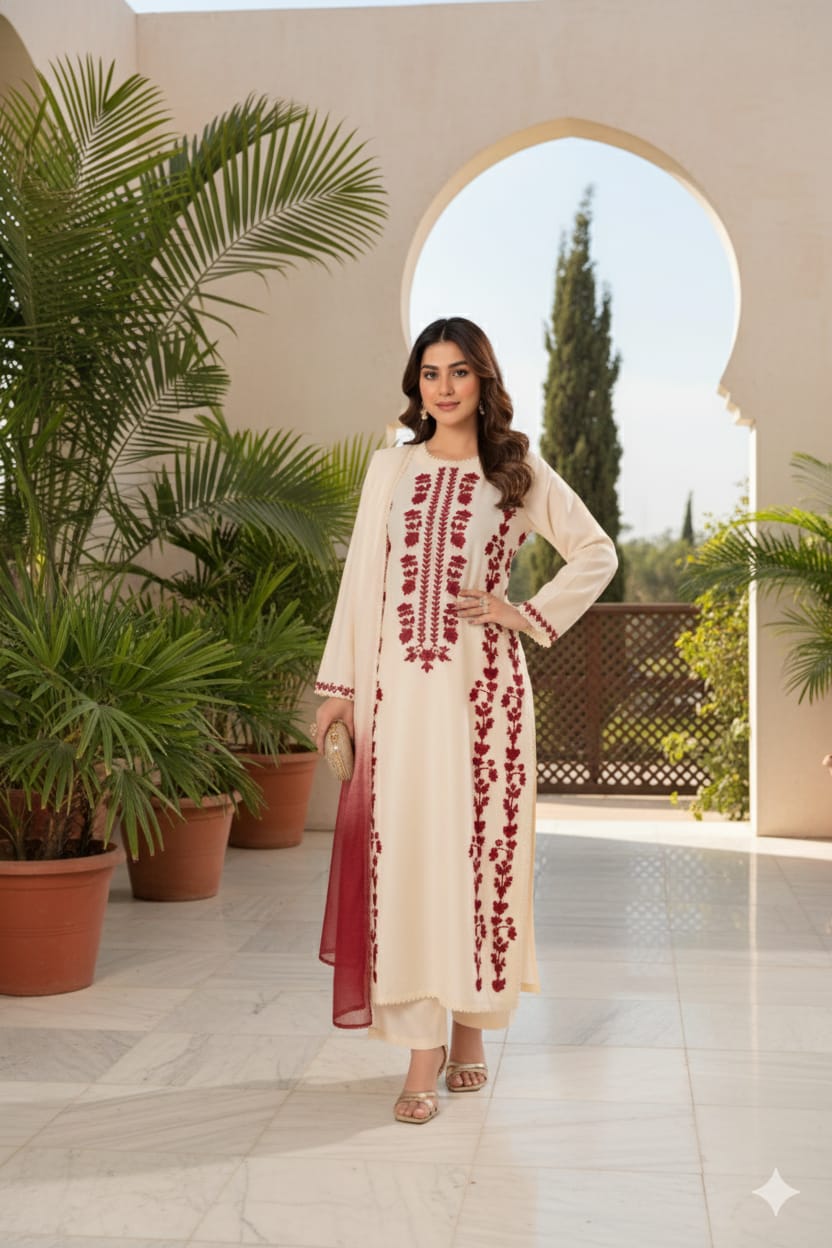 Lawn Embroidered 3Pc white