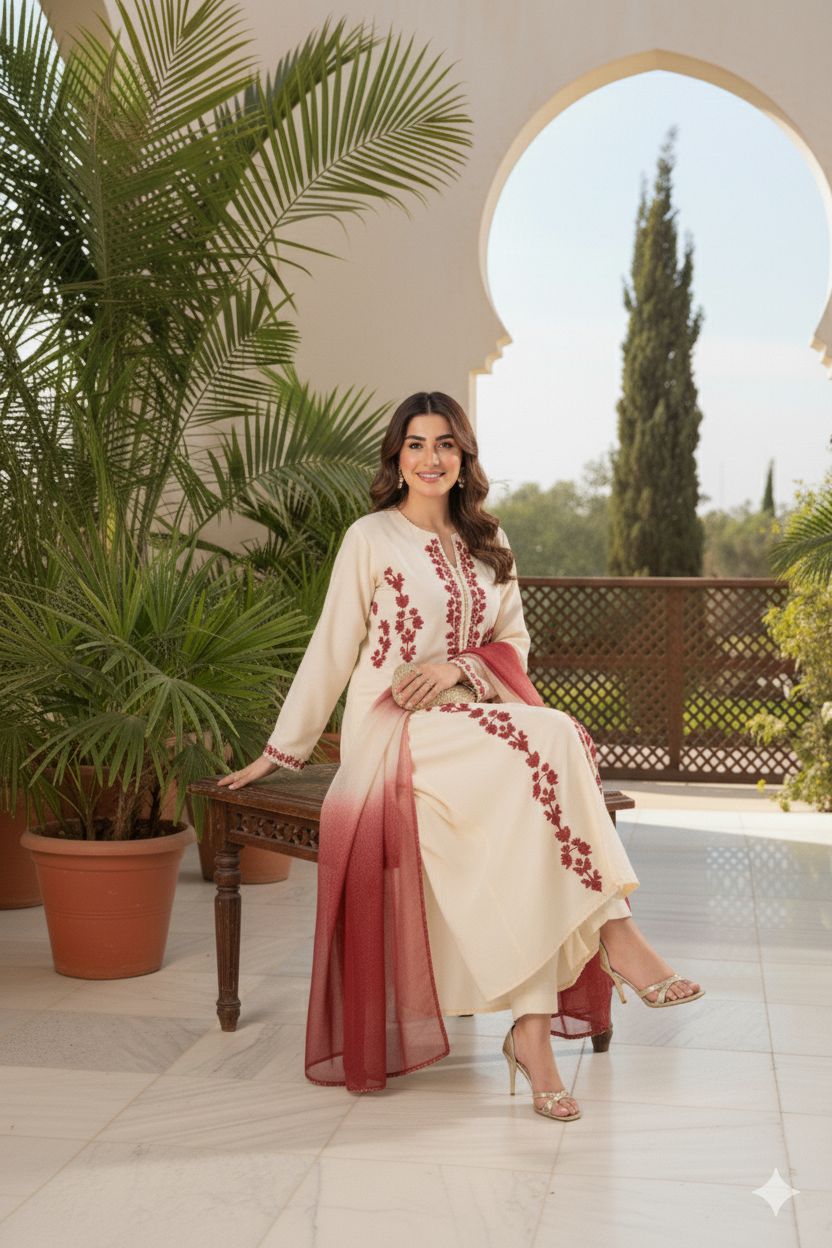 Lawn Embroidered 3Pc white